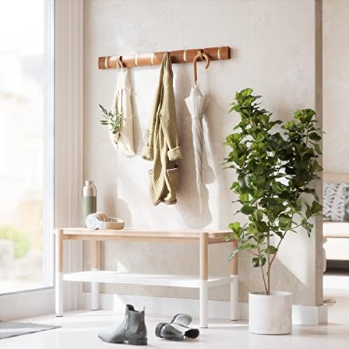 Umbra Flip Coat Rack, Wall Mount 8-Hook Space Saving Light Walnut/Warm Gold - Image 2