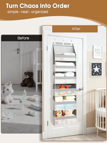 Criusia 2 Pack Over The Door Organizer, Heavy-Duty 6-Shelf Hanging Storage with 13 Mesh Pockets, 55lbs Capacity Behind The Door Storage for Nursery, Bathroom, Bedroom, and Dorm, Grey - Image 3