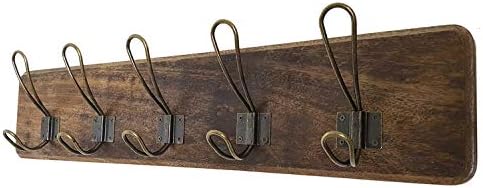 Coat Rack Wall Mount, Reclaimed Wood Board 24 Inch, 5 Bronze Hooks, Natural by Wrightmart