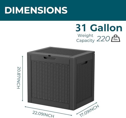 Vixzen 31 Gallon Outdoor Storage Box Waterproof, Lockable Outdoor Deck Box for Patio Cushions, Garden Tools, Pool Supplies (Black, 31 Gallon) - Image 3