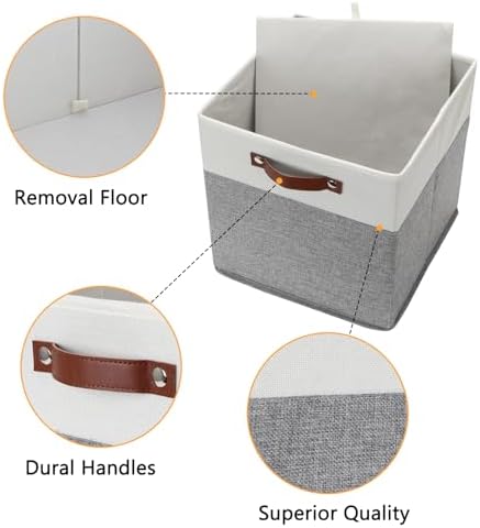 DULLEMELO Storage Cubes 13 inch, Collapsible Sturdy Cube Storage Bins With Handles for Organizing,Fabric Storage Baskets for Shelves Nursery Closet Home Organization (White&Grey-4 Pack) - Image 3