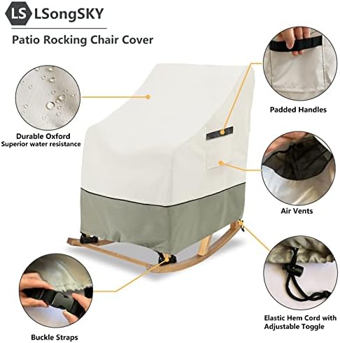 Patio Rocking Chair Cover 2-Pack,Rocking Chair Covers for Outdoor Furniture, 27.5W x 32.5D x 39H Inch,Rocking Chair Covers Waterproof,White&Grayish Green - Image 3