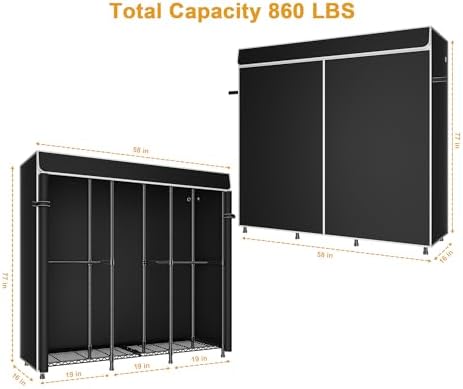 ULIFHOME E14C Heavy Duty Closet Organizer System，Freestanding Clothing Racks for Hanging Clothes，Adjustable Garment Rack 58" W × 16" D × 77" H Hold 860 lbs，Black Rack with Black Dustproof Cover - Image 2
