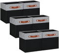 13x13 Storage Cubes - 6 Pack - Linen Fabric 13 Inch Cube Storage Bins for Bedroom, Living Room, Clothes and Toys; Foldable, Dual Leather Handles by Pomatree