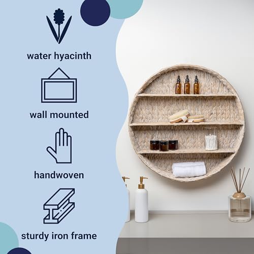 happimess Annulus 3-Shelf Circular Hyacinth Wall Rack 24.6", White Wash - Image 4