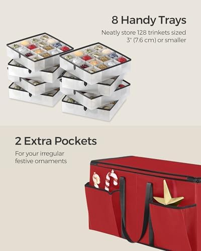 SONGMICS Christmas Ornament Storage Box, 8 Trays for 3-Inch 128 Slots - Image 3