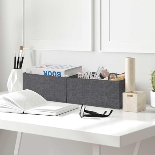 GhvyenntteS Small Fabric Storage Bins 12 Pack, 11.8" x 7.87" x 5.11" Storage Basket with Leather Handles, Closet Storage Bins for Shelves, Storage Baskets for Shelves, DVD Storage (Grey) - Image 6
