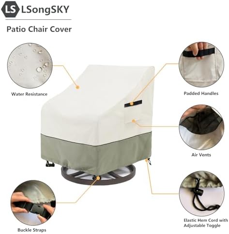 Outdoor Swivel Lounge Chair Cover 2 Pack,Waterproof Heavy Duty Outdoor Chair Covers,Patio Rocking Chair Covers for Outdoor Furniture,(30 W x 34 D x 38.5 H inches),White&Grayish Green - Image 4