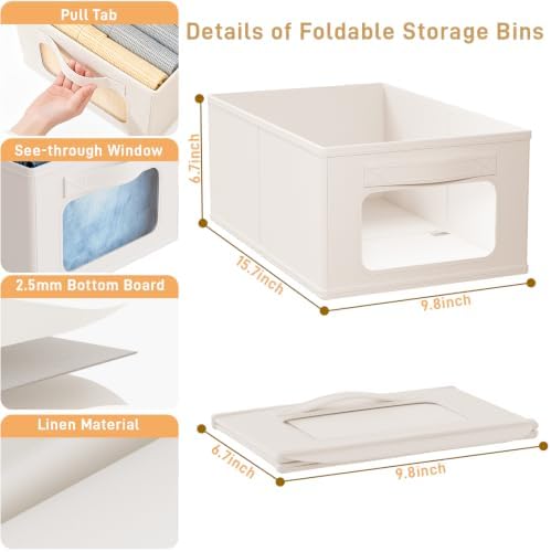 Linen Closet Organizers and Storage 8 Packs-Fabric Storage Bins with Clear Windows,Closet Baskets for Organizing Clothes, Pants, Towels - Image 2