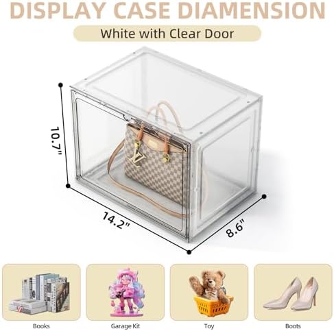 5 Pack Purse Organizer for Closet, Handbag Storage Organizer Stackable Display Case with Magnetic Door, Closet Storage Bins for Handbag, Purse, Backpack, Collectibles, White - Image 6