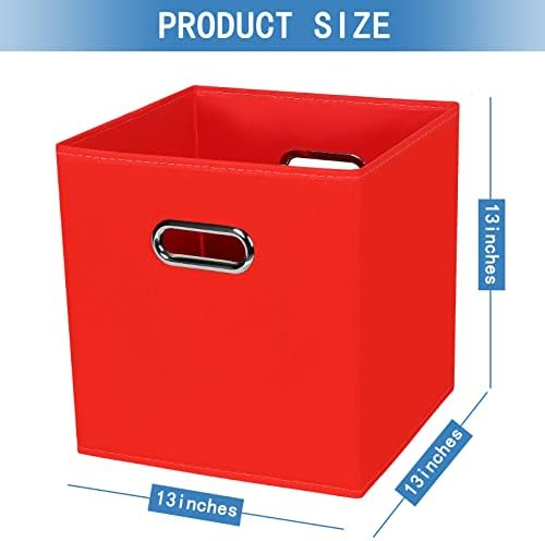 STOREONE 13 Inch Cube Organizer Bins ,Black Fabric Storage Bins，Foldable Storage Bins Basket with Dual Handles Fabric Organizer Bins and Storage Box，Set of 6,Red - Image 2