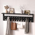 Wall Mounted Coat Rack with Shelf, 12 Flip-Down Hooks, Black by Homeleafy