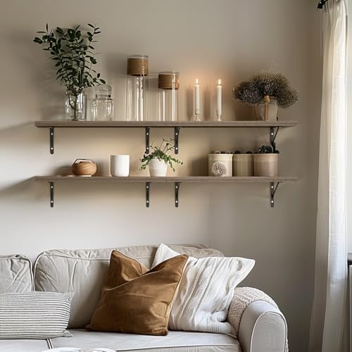 Kaboon 45 inch Long 10 inch Deep Floating Shelves for Wall Set of 2, Large Open Shelves Wall Mounted, Space Saving Home and Commercial Use, Eucalyptus - Image 2