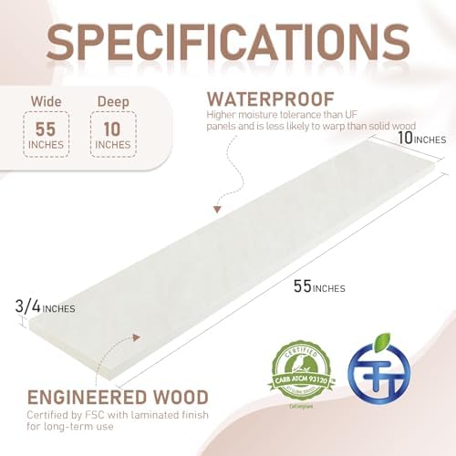 Kaboon 55 inch Long 10 inch Deep Floating Shelves for Wall Set of 2, Large Open Shelves Wall Mounted, Space Saving Home and Commercial Use, Sea Salt/Greyish White - Image 3