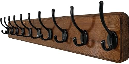 WEBI Rustic Coat Rack Wall Mount,10 Hooks,38 9/16" Long Coat Hooks Wall Mounted,16’’ Hole to Hole,Wood Coat Hanger Wall,Hook Rack Hooks for Hanging Coats,Jacket,Clothes,Hats,Brown by WEBI
