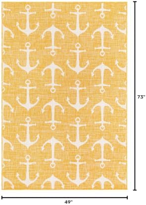Unique Loom Outdoor Coastal Collection Area Rug - Ahoy (4' 1" x 6' 1" Rectangle, Yellow) - Image 2