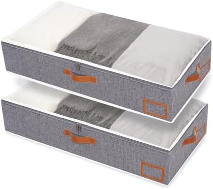 Yawinhe Pack of 2 Underbed Storage Bags, Foldable Clothes Storage with Clear Window, for Duvets, Clothes, 60 x 30 x 15 cm, Grey by Yawinhe