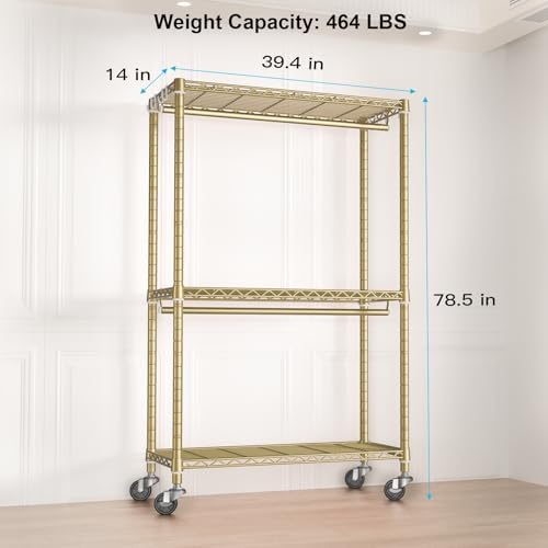 FUTASSI Rolling Clothes Rack, Clothing Racks for Hanging Clothes, Gold - Image 6
