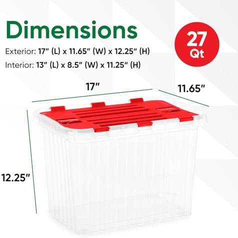 Superio Red Storage Box with Red Hinged Lids, Plastic Container Bins for Organizing with Attached Lid, Stackable Crates, BPA Free, Organizers for Home and Office, 27.5 Quart (17"x11.65"x12.25) - Image 2
