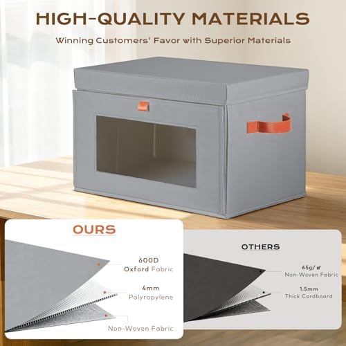 Fabric Storage Bins with Lids, 37 Qt, 4 Pack, Grey - Image 3