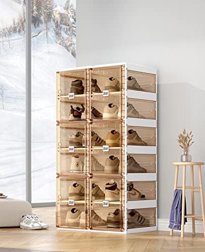ANTBOX Foldable Shoe Rack,Shoe Organizers for Closet Plastic Shoe Storage Box For Entryway,Living Room,Large Sturdy Stackable Sneaker Cabinet Bins With Magnetic Clear Door 6 Tiers 12 Pairs - Image 5