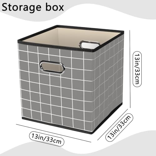 Fabric Cubby Storage Bins,13x13x13 Inches,Cube Organizer Bin Foldable Storage Boxes with Dual Handles Fabric Organizer Box and collapsible Storage basket,Set of 6,Grey grid - Image 2