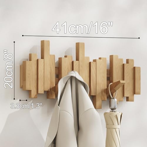 Wooden Coat Hooks Wood Wall Mounted Piano Coat Rack Flip Down Hook Rack Coat Rack Wall MountMulti Functional Space Saving Wall Organizer(Beech,41cm/16) - Image 2