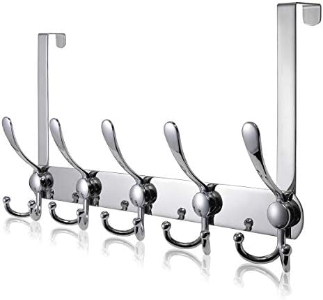 LYLIN Over The Door Hook, TEKI 5 Tri Hooks for 1.6” Thick Door, Over The Door Hook Hanger, Heavy Duty Over Door Rack for Hanging Coats Clothes Hats Robes Towels (Silver, 1.6”) by LYLIN