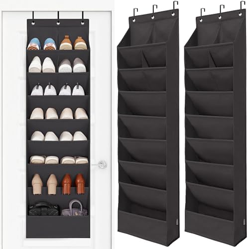 STORAGE MANIAC Over the Door Shoe Organizer Heavy-Duty Large Deep Pocket Hanging Shoe Organizer Shoe Rack Door Closet Shoe Organizer for Wall, Dorm & Narrow Door Storage Shoe Holder Black, 2 Pack by STORAGEMANIAC