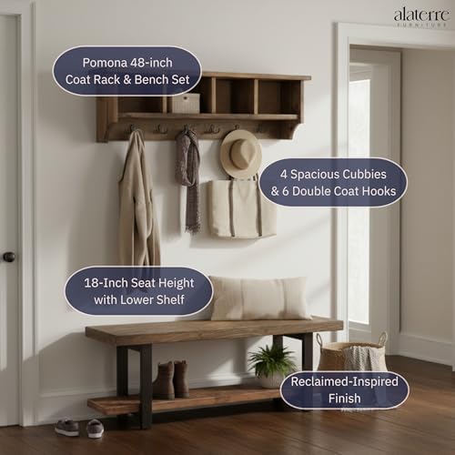 Pomona Solid Wood Entryway Bench and Coat Rack Set, Rustic Brown, 48 Inch - Image 3