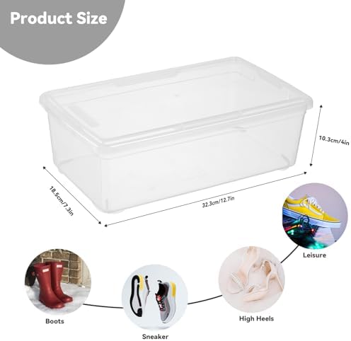 novelinks 12 Pack 6QT Plastic Storage Bins with Lids, Shoe Boxes (Clear) - Image 4