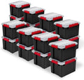 Sterilite 16 Pack Gasket Box, Stackable Plastic 8.5 Gallon Storage Container with Lids, Black - Waterproof and Dustproof Tote for Home Organization by Sterilite