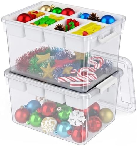 80Qt Plastic Storage Bins with Lids, Clear Latching Organizers Boxes with Removable Trays, Large Portable Storage Containers, for Holiday Ornaments, Home Organization, 2Pack by HOMETUK