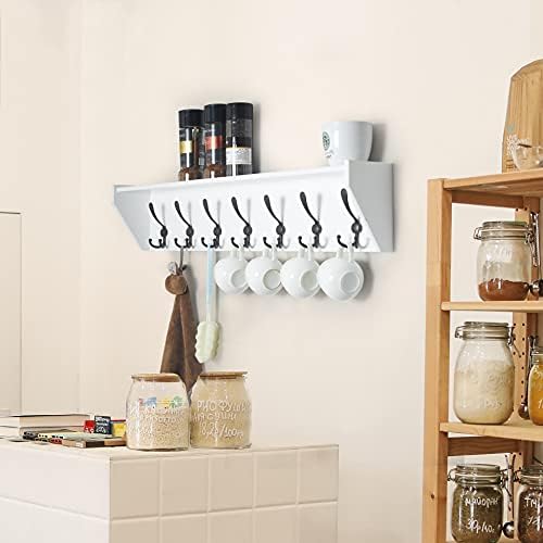 WEBI Coat Rack Wall Mount with Shelf,35" Long White Shelf with Hooks Underneath,7 Triple Hooks,Key Rack for Wall,Entryway Shelves for Wall - Image 4