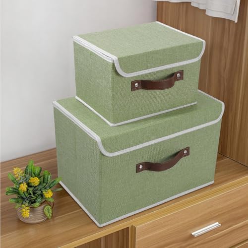 ANMINY Fabric Storage Box Bins with Lids, Green, 13"x9"x7.9", 4 Pack - Image 7