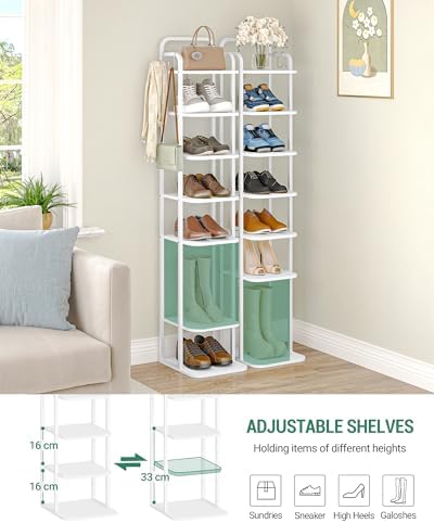 Hzuaneri 8 Tiers Vertical Shoe Rack, Tall Shoe Shelf with 2 Hooks - Image 4