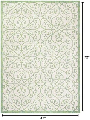Eyely Filigree Textured Weave Area Rug 4X6 Cream/Green, Indoor Outdoor Rug - Image 2