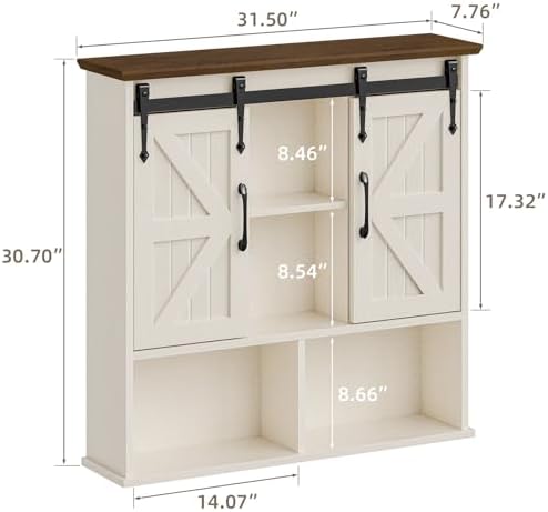 Vabches Bathroom Wall Cabinet, Farmhouse Medicine Cabinet, Rustic White - Image 2
