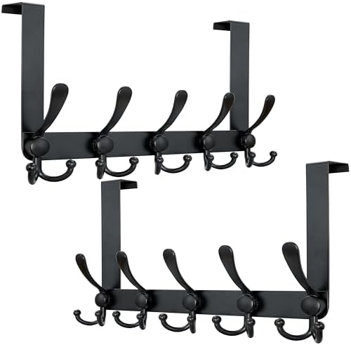 Dseap Over Door Hook 2.0 - Upgraded Version - Simple-Assembly, Strong, Heavy-Duty Stainless Steel 5-Tri-Hook Over The Door Hanger Rack, SimpleStrong Series, Black, Pack of 2 by Dseap