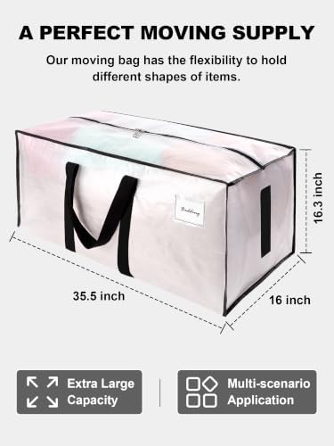 HOMESURE8 Pack 40 Gal Large Strong Moving Bags with Zippers & Carrying Handles - Water-Resistant - Heavy Duty Storage Tote for Space Saving, Fold Flat, Alternative to Moving Box (Semi-Transparent) - Image 5