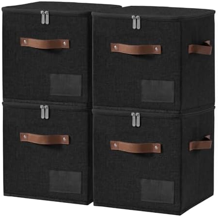 ANMINY 11 Inch Fabric Storage Cubes Bins with Zipper Lid, Black, 4PCS by ANMINY