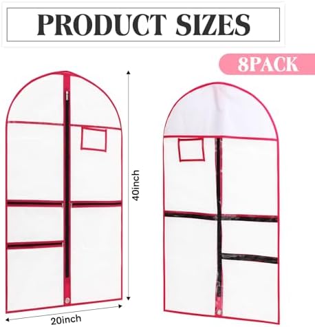 FoldTier 8 Pcs Clear Dance Costume Garment Bags for Dancers, 40 Inch, Pink - Image 2