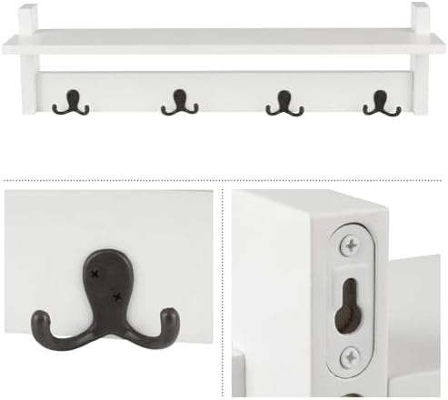 Lavish Home Coat Rack with Shelf and 4 Hooks - Wall Mount Coat Hook Shelf for Purses, Jackets and Keys - Coat Rack for Entryway, Mudroom, or Hallway (White) - Image 7