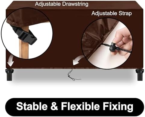 UPGRADE Outdoor Furniture Covers, Custom Size 64"(L) x 56"(W) x 30"(H) Rectangular Patio Table and Chair Waterproof Covers, Heavy Duty 420D, Coffee - Image 3