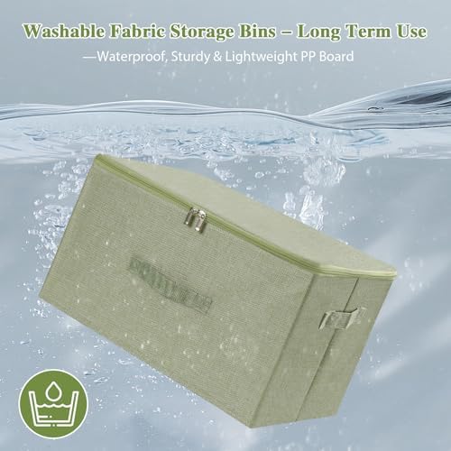 ANMINY Fabric Storage Bins with Zipper Lids, 20"x15"x12", Green, 2 PCS - Image 3