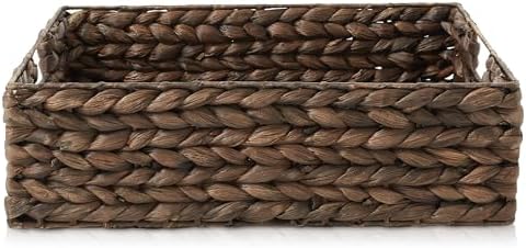 Casafield Set of 4 Water Hyacinth Pantry Baskets, 12-1/2" x 17" x 5", with Chalkboard Labels and Chalk Marker - Espresso, Woven Storage Bin Organizers for Kitchen Shelves - Image 4