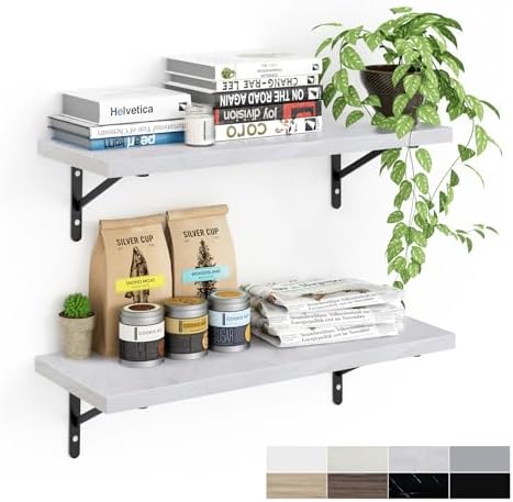 Kaboon 27 inch Long 10 inch Deep Floating Shelves for Wall Set of 2, Large Open Shelves Wall Mounted, Space Saving Home and Commercial Use, White Rock by Kaboon
