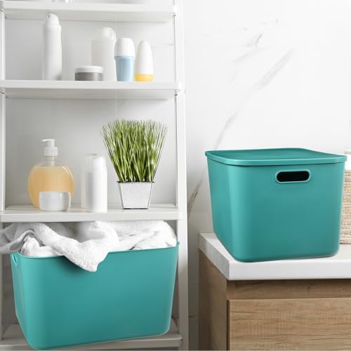 Hoolerry 8 Pieces Storage Bins, 16.1 x 12.0 x 9.7 Inch, Green - Image 5