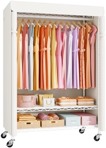 ULIFHOME P6C Plus Rolling Clothes Rack with Cover, Covered Clothing Rack by UlifHome