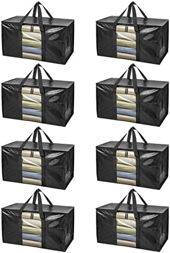 BALEINE 8-Pack Oversized Moving Bags with Reinforced Handles, Heavy-Duty Storage Tote Moving Supplies for Packaging, Camping (Black w/Window, 8-Pack) by BALEINE